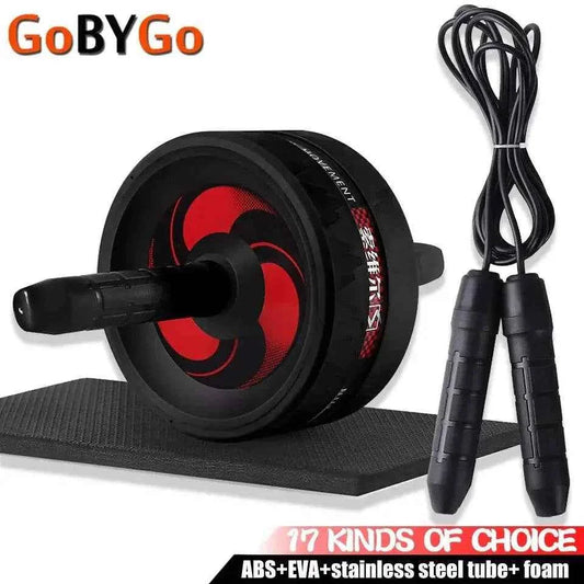 2-in-1 Ab Roller Jump Rope Set with Mat - Noiseless Wheel for Full Body Fitness