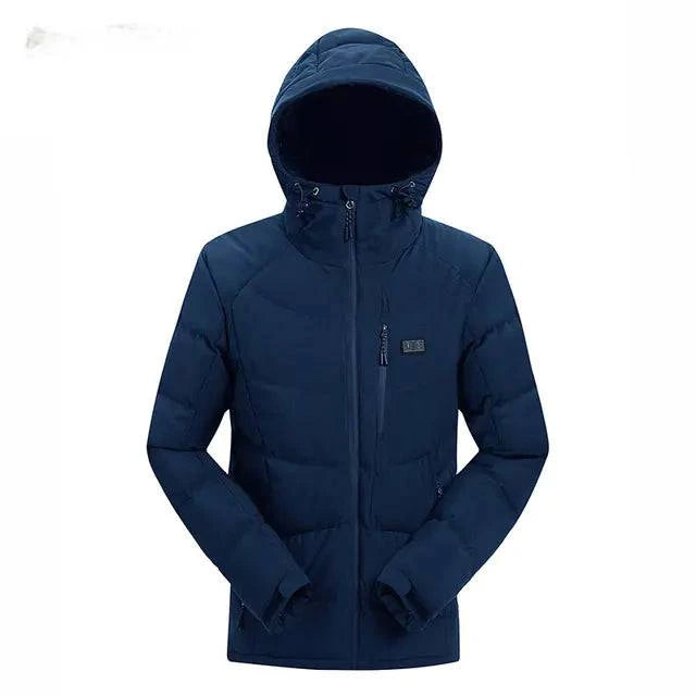 Men Winter Outdoor USB Infrared Heating Hooded Jacket - 15% Body Fat Club